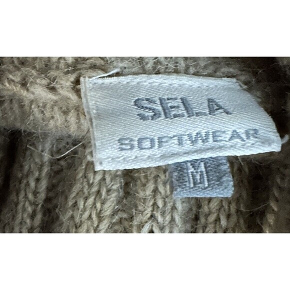 SELA SOFTWARE Womens M Tan Alpaca Blend  Cable Knit Turtleneck Pullover Sweater - Picture 6 of 7